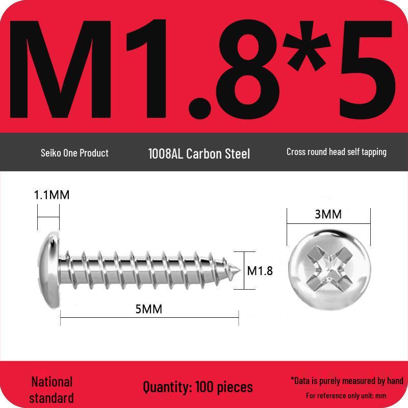 Galvanized Self-Tapping Screws, Round Head, White Zinc, PA Cross Pan, Pointed Tail M1.2-M4