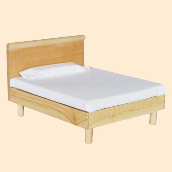 Delicate Clean No Burr Wood Doll House Pat dublu pentru Decorare Pat dublu in miniatura