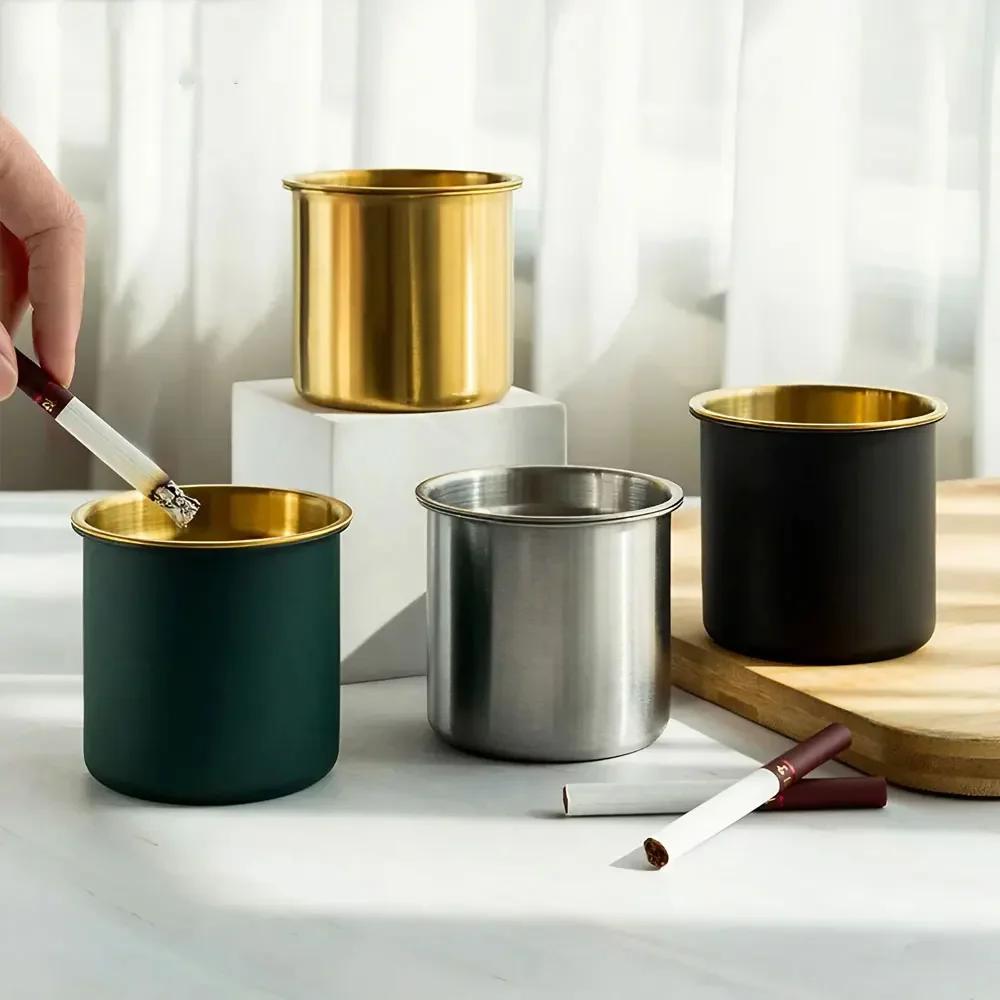 Stainless Steel Ashtray with Lid for Home Car Cafe Bar Modern Design Anti Flying Ash Cigarette Holder
