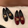 2025 Spring New Red Flat-soled Single Shoes Metal Buckle Lazy One Pedal Soft-soled Small Leather Shoes Women