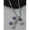 Rhodium-Plated Silver Toned Green Cubic Zirconia Studded Floral Shaped Cute Pendant with Earrings Jewellery Set for Girls and Women (Green)