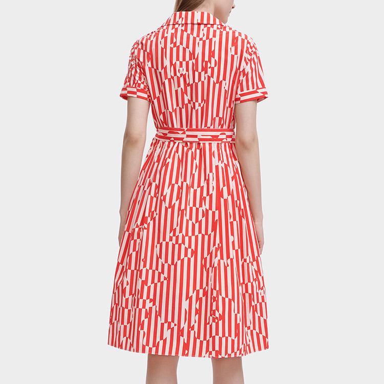 FILA Fashionable Elegant Small Lapel Casual Woven Breathable Short Sleeve Dress Women dresses F11W326301F-ZA