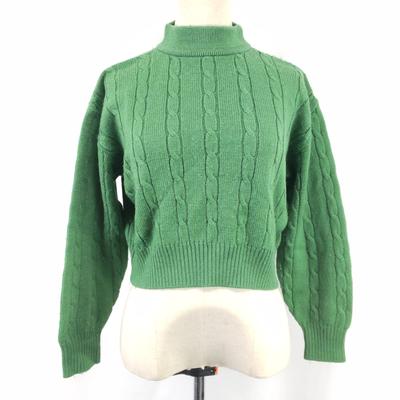 80s-90s Vintage Long Sleeve Wool Sweater Women M Green Cable knit(USED)