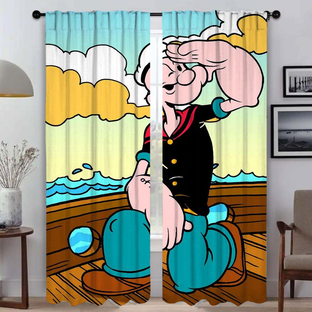 Set Of 2 Popeye Sailor Shades Partition Curtains Child Room Window Curtain Panel Living Bug Resistant Polyester