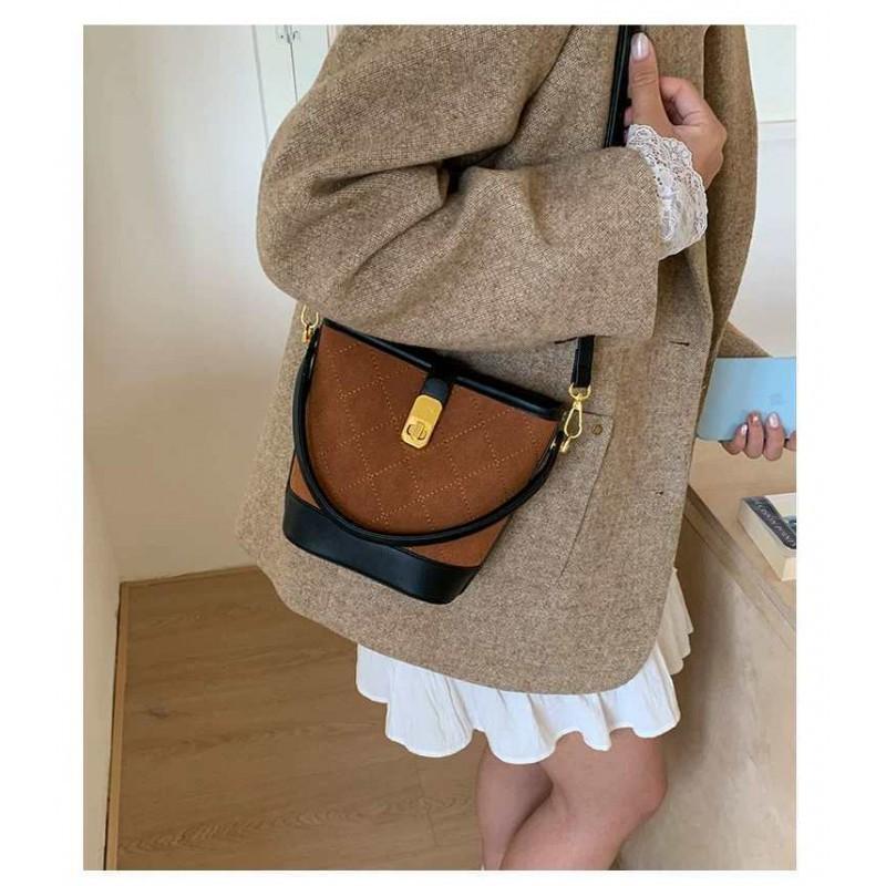 

This s Popular Small Bags Women s Matte Retro Cross-body Ins Contrasting Hand Bucket 20x10x17 темно-коричневого