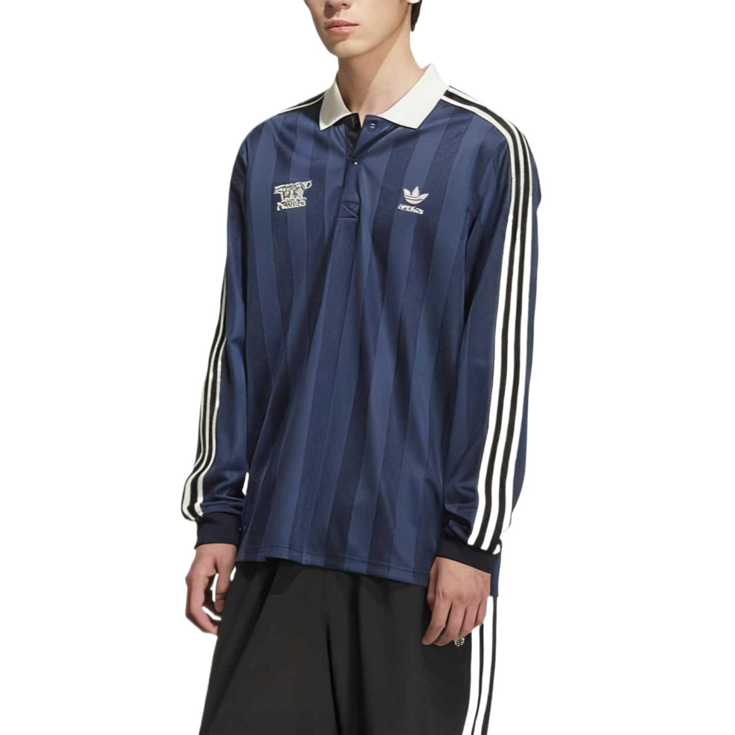 

Adidas Originals Skin-Friendly Comfortable Striped Long Sleeve Polo Shirt Unisex tops KT0840 XS