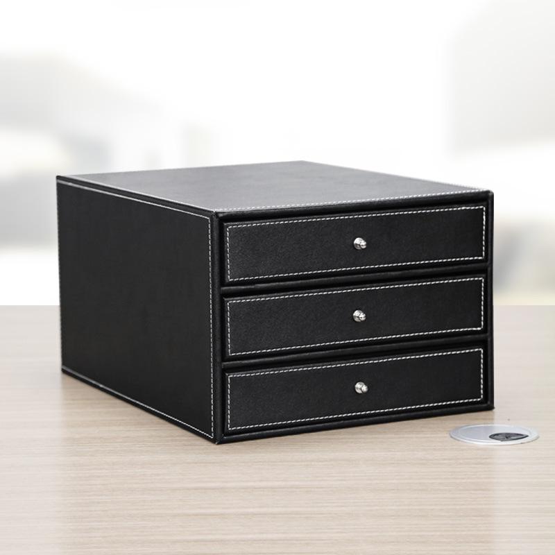 Leather Desk Organizer: A4 Paper File Box with Drawer Multi-Layer Storage