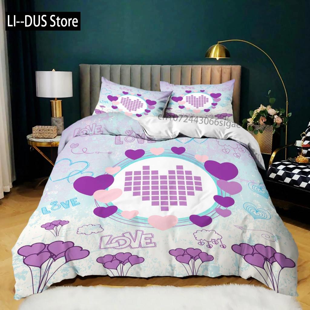 Set Copripiumino Cuore d'Amore Rosa Set Biancheria da Letto Cuore d'Amore Regalo San Valentino Camera da Letto Ragazza Microfibra Queen King Size Copripiumino