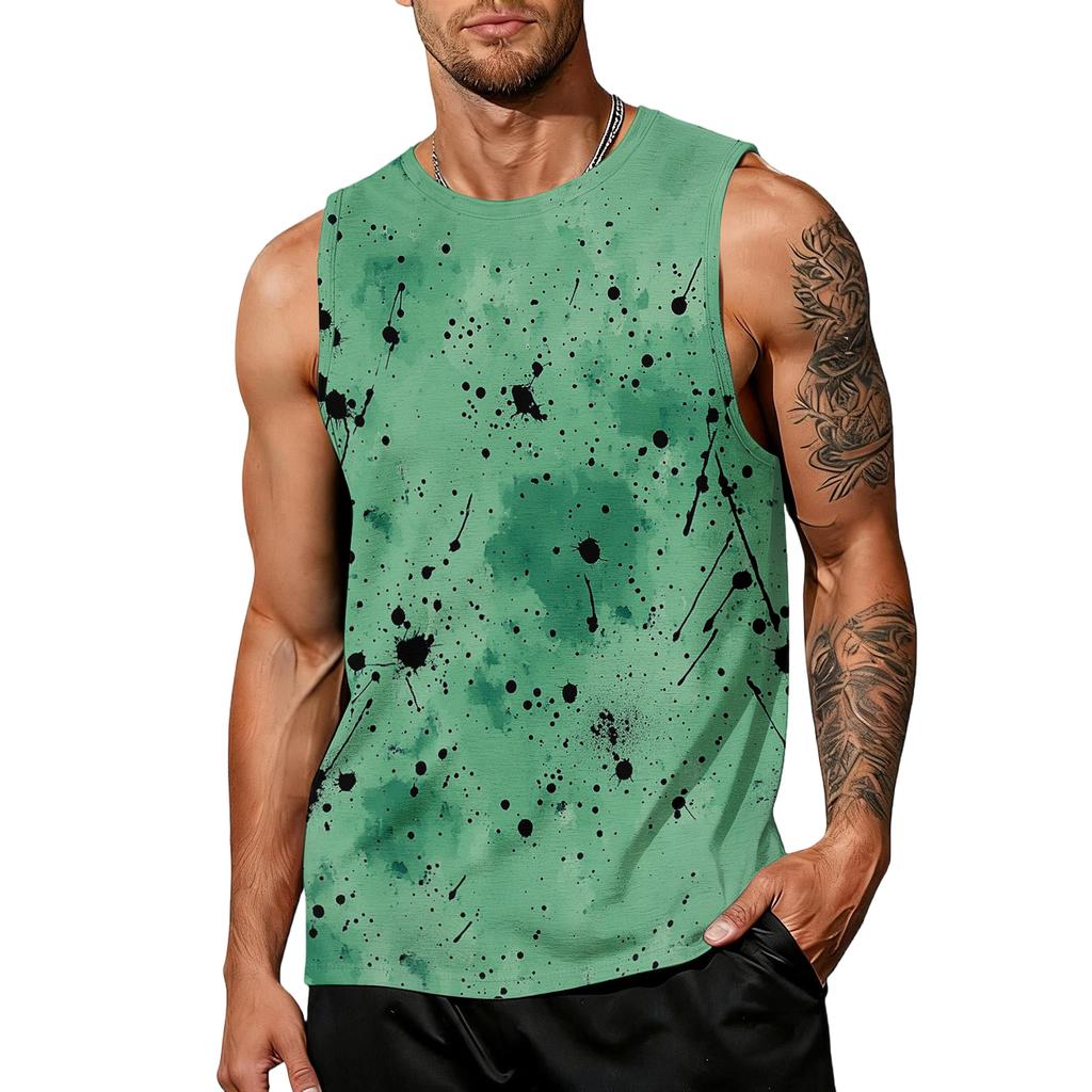 Men's Casual Trend Ink Wash Print T-shirt For Men - Men's Sporty Breathable Sleeveless Top