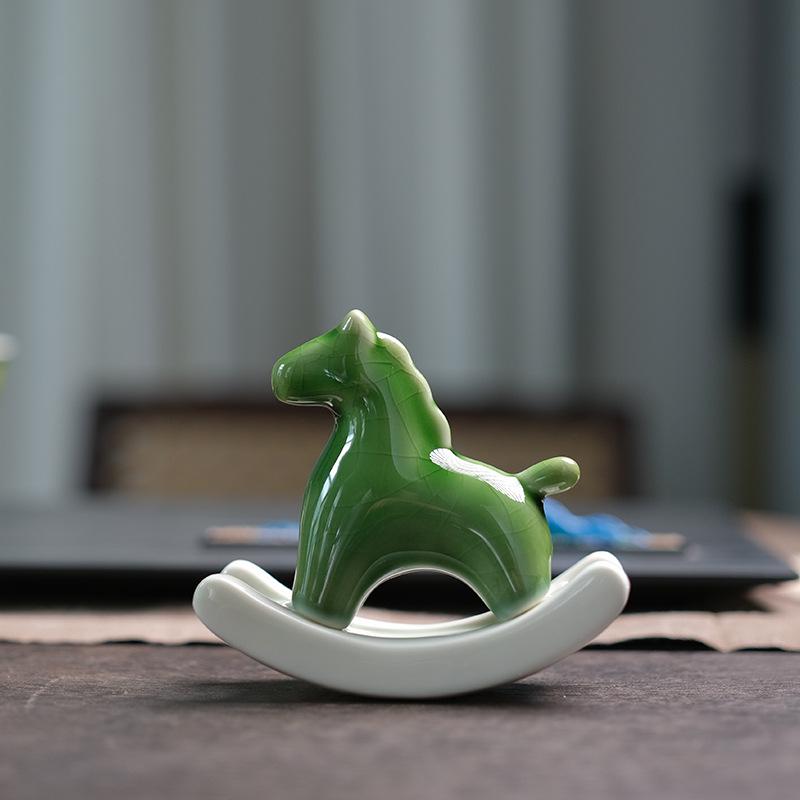 Ceramic Green Wobbly Horse Tea Pet Ornament for Home Decor