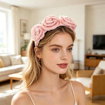 Hair Hoop 3D Rose Flower Decor High Elasticity Wide Headband Women Versatile Headband Daily Party Outing Hair Accessories