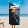 Artistic Ocean Wave Sunset Beach Towel, Serene Coastal Pattern Quick Dry Absorbent, Large Sand Free Travel Pool Essentials