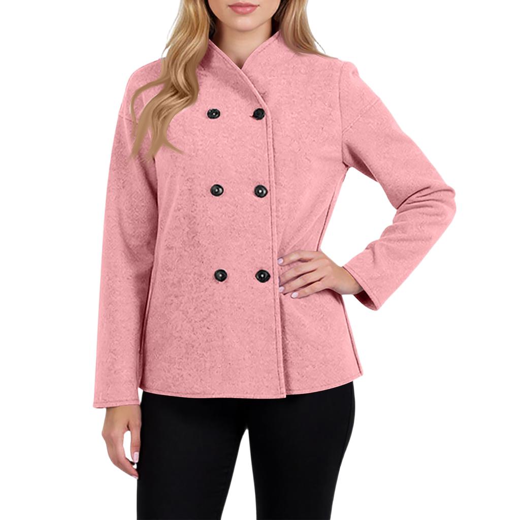 Ladies' Casual Temperament Double Breasted Solid Color V-neck Coat Jacket