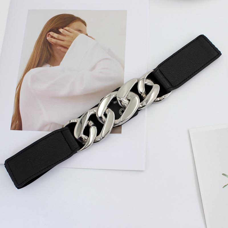 Waist seal women's wide version metal chain versatile with suit dress decorative belt elastic accessories tide