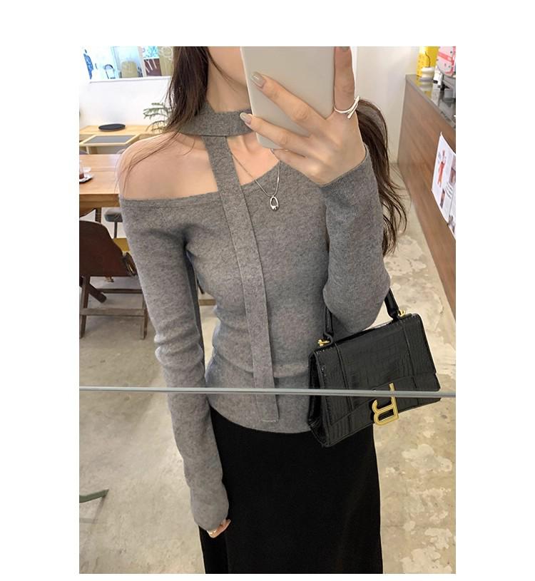 Women s Black Off-Shoulder Slim Fit Knit Top - Autumn/Spring Design One Size