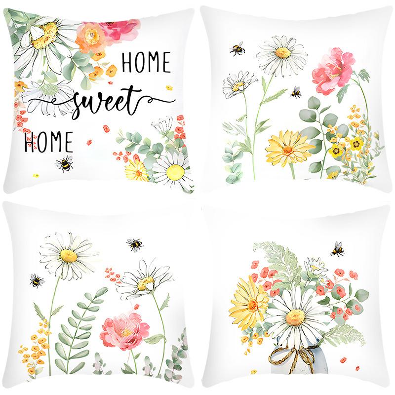 Fashionable Spring Flower Spring Elements Pillow Cover Linen Flower Cushion Pillow Cover