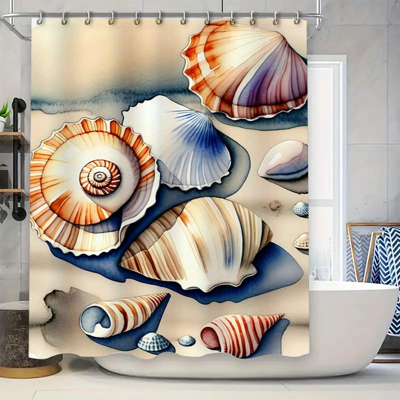 Blue White Orange Shell Bath Shower Curtain Waterproof Decorative Sink Room Washing Set for Bathroom Decoration 3D Printed Sea A