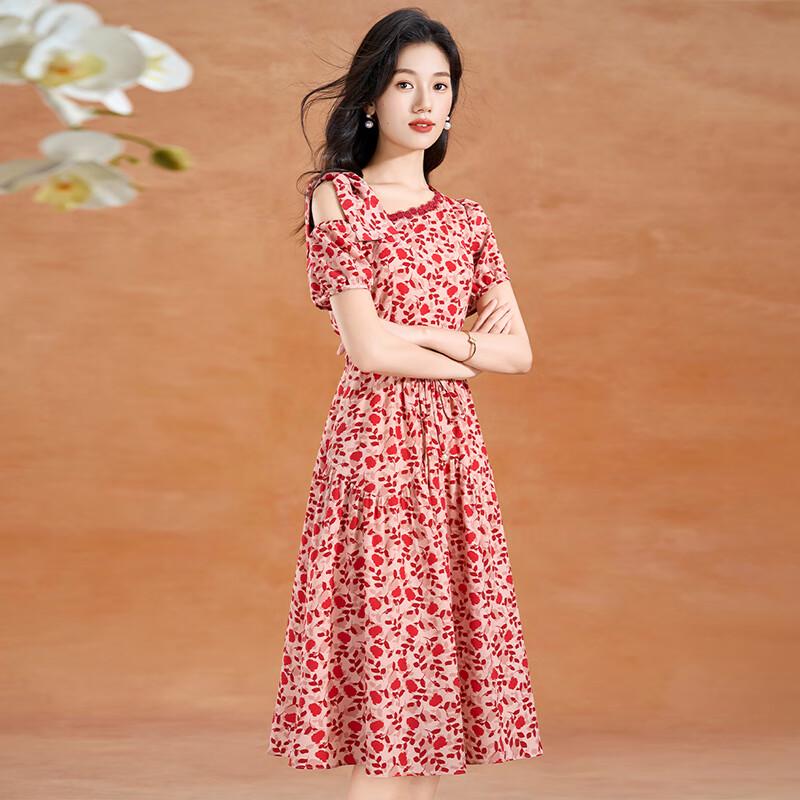 Chic French Floral Off-Shoulder A-Line Midi Dress