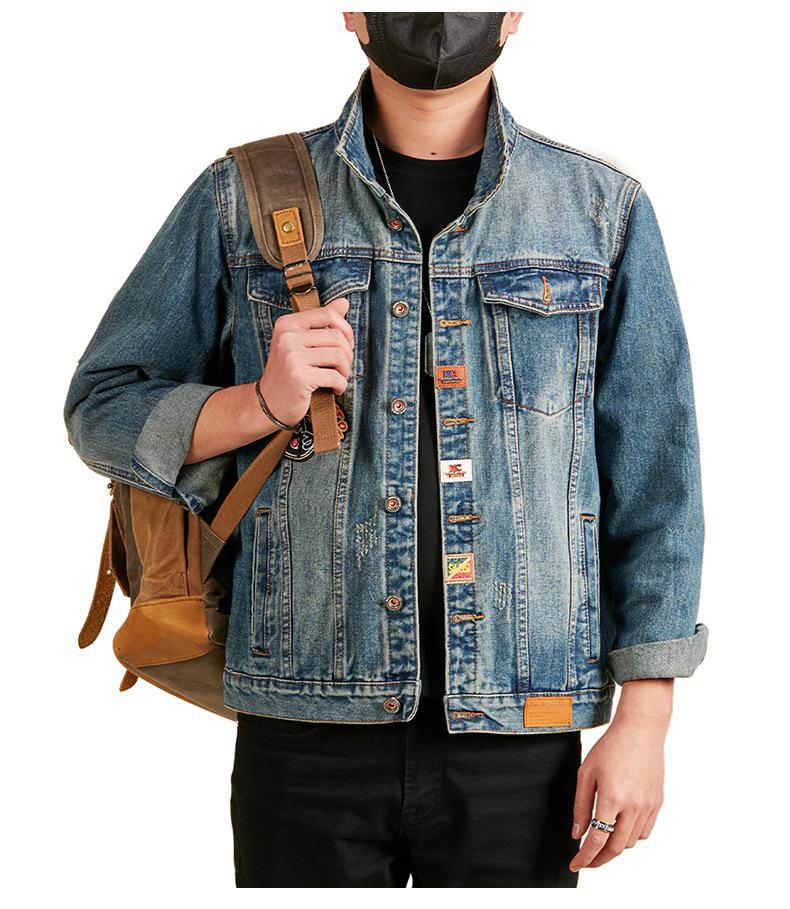 Xintang Mens Retro Heavy Industry Denim Jacket – High Street Turn-Down Collar Shirt Jacket 2025, American Loose Fit Top