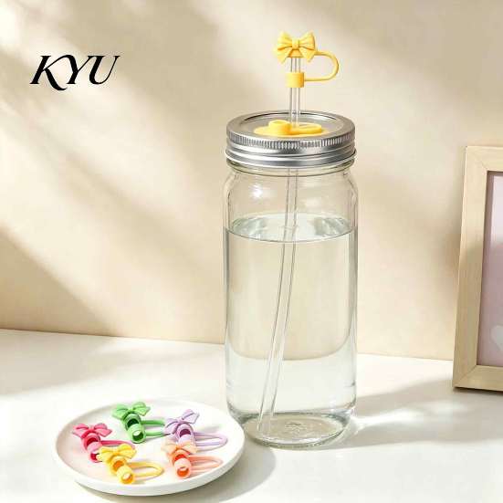 Decorative Straw Toppers Cute Bow Cover for 10mm Straws, Silicone Dustproof Tip Covers Cap, Reusable Topper Coffee Cups And Tumblers Dust Proof Plugs