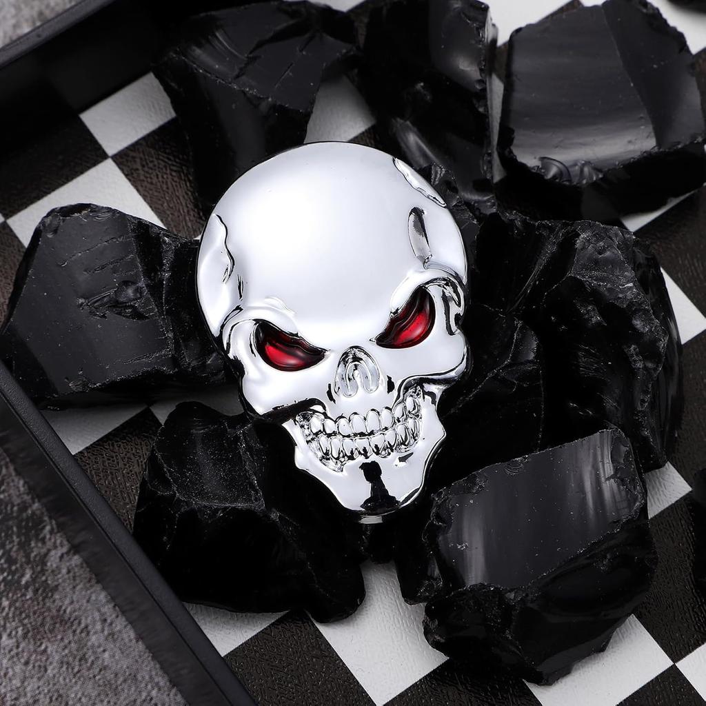 Skull Car Emblem Decal Metal Sticker Emblem Decal Motorcycle Car Skull Accessories (Silver)