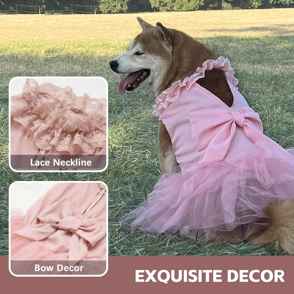 Luxury Dog Tulle Dress - Cute Princess Lace Wedding Dress with Flower Bowknot Multi-Layer Princess Tutu Skirt for Large Dogs - Pink, 2XL