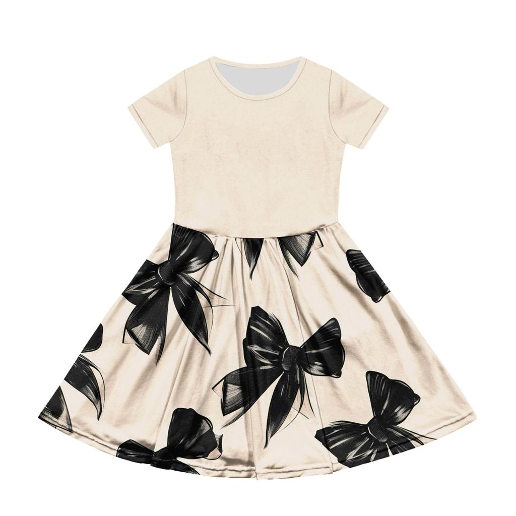 Girl Summer Dress  Solid Color & Print Sleeveless Dress With Pocket Casual Dress Shorts Sleeve Party Dress