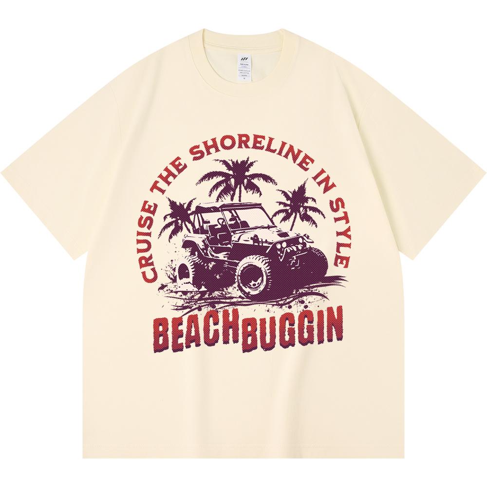 

230GSM 100% Cotton T-Shirt BEACH BUGGIN Print Tees Funny Harajuku Style Combed Cotton Tshirt XS абрикосовый