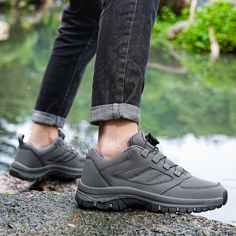 Outdoor Men Hiking Shoes Solid Color Comfortable Non-slip Sporty Shoes Light Breathable Wear-resistant Mens Walking Sneakers