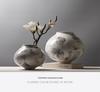 Large Modern Minimalist Chinese Zen White Glazed Art Pottery Vase with Hand-Painted Sweep Stroke Pattern