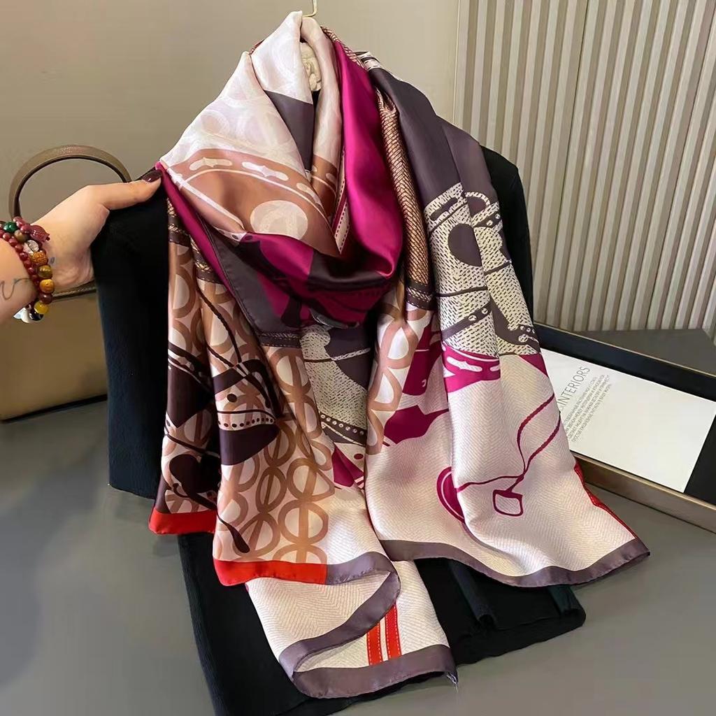 Spring, Summer and Autumn New Simulation Silk Scarf Female Decorative Hobo Shawl Sunscreen Beach Towel