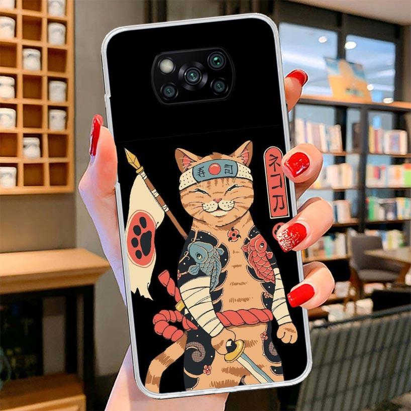 Ramen Sushi Samurai Tattoo Cat Cover Phone Case For Xiaomi Poco F7 Ultra X7 X6 X5 Pro M7 Redmi 15C 15 13C 13 12C 12 10C 10 9A 9C