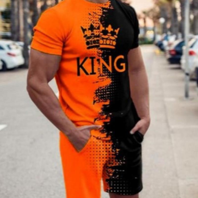 Sommar T-shirt kostym för män Enfärgad Enkel Casual Sweatshirt En uppsättning kortärmade shorts Två bitar Street Wear-kläder
