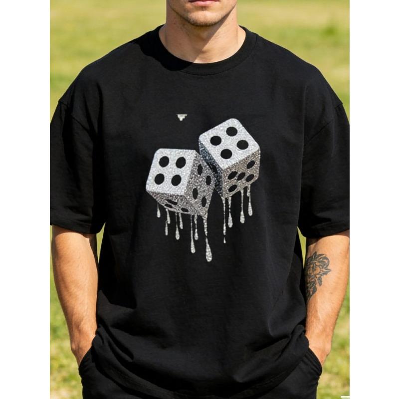 European sizes Men's Black & White Dice Print T- Shirt- Comfort Fit Crew Neck Short Sleeve, All- Season Casual Gaming Tee