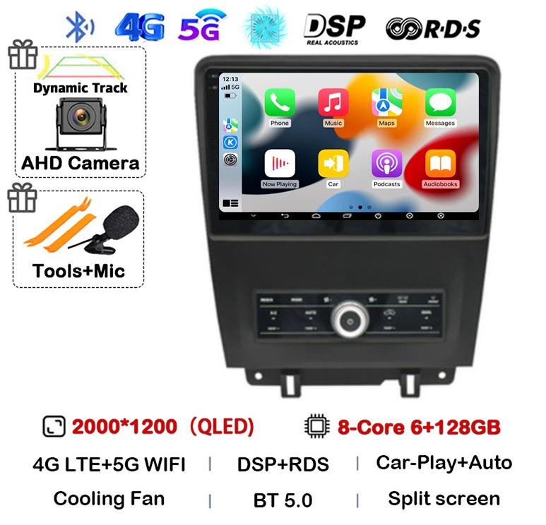 Android 14 WIFI+4G Carplay Auto For Ford Mustang 2010 2011 2012 2013 2014 Car Radio Multimedia GPS Navi Player 360 Camera Stereo