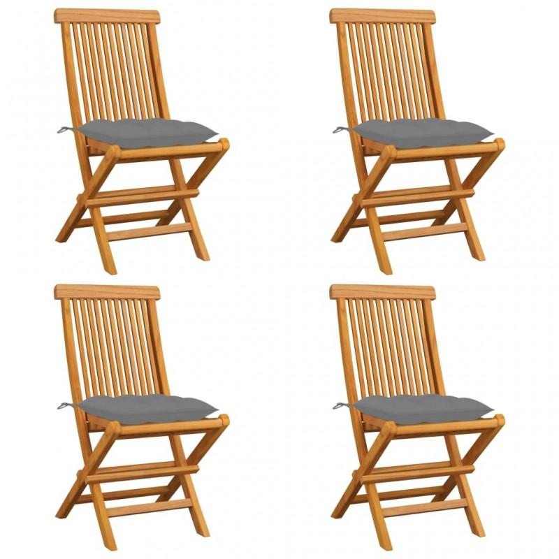 Day and Night - Day and Night Garden Chairs 4 Units Solid Teak Wood and Gray Cushions
