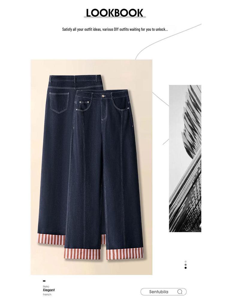 Women's Wide-Leg High-Waisted Dark Blue Jeans - Retro Style for Spring 2025