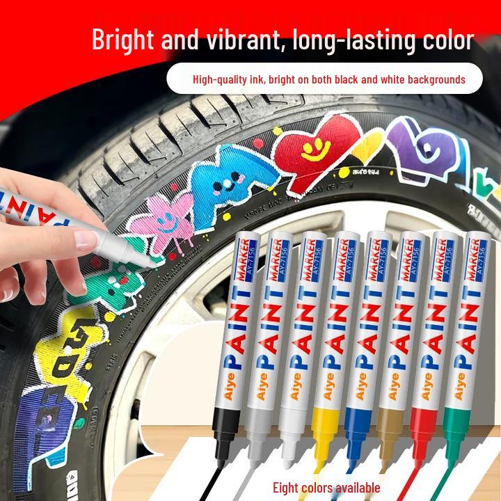Stylo Peinture Imperméable à Séchage Rapide 2 mm pour Retouches sur Pneus - Résistant à la Décoloration Noir et Blanc