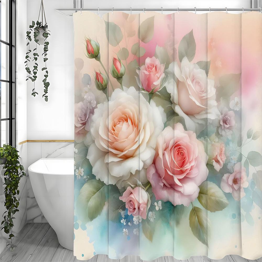 

Весенняя роза, занавеска для душа, декоративная занавеска для ванной комнаты, водонепроницаемая занавеска для душа с крючками 90*180cm