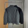 Giacca in Cotone Lavato da Donna Autunno Inverno Colore Unico Collo Rialzato Zip Tasca Grande Allacciatura Manica Lunga