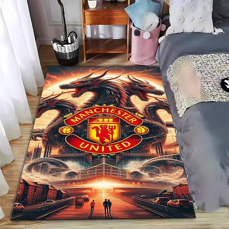 "Manchester United Logo Carpet with Two Black Dragons Design" Suitable for Use As an Anti-slip for Living Room Bedroom Sofas