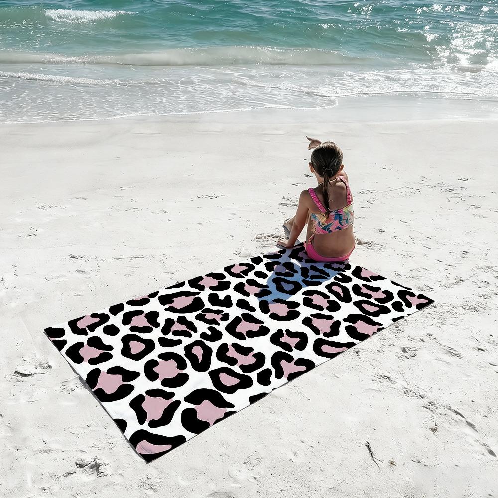 Pink White Leopard Print Towel Quick Dry Absorbent Beach Towel for Sports, Fitness, Swimming and Outdoor Activities