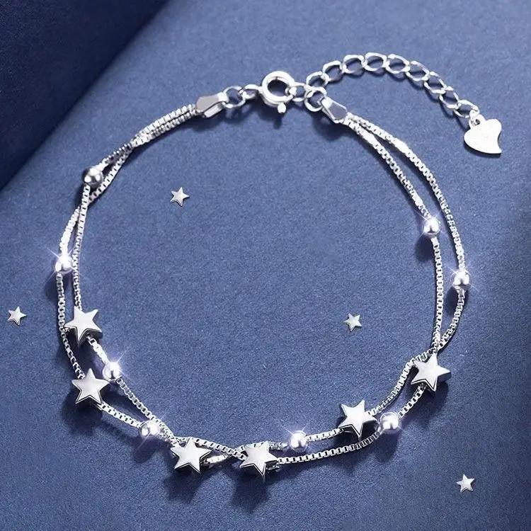 Luxury 925 Silver Double Layer Chain knotted Bracelet for Woman Minimalist Geometric Collage Bracelet Women's Jewelry