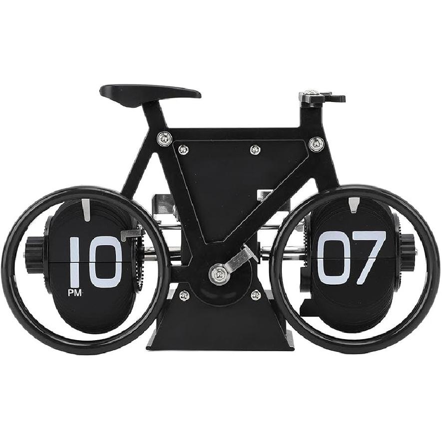 Desk Clock Bicycle Shape Flip Vintage Decor Clock for Desk Clock Flip Down Clock Novelty Desk Clock (Black)