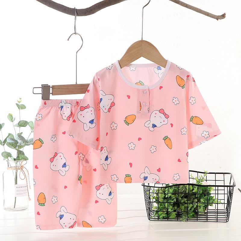 Summer Cotton Pajama Set Thin Air Conditioning Wear for Kids Baby Home Loungewear