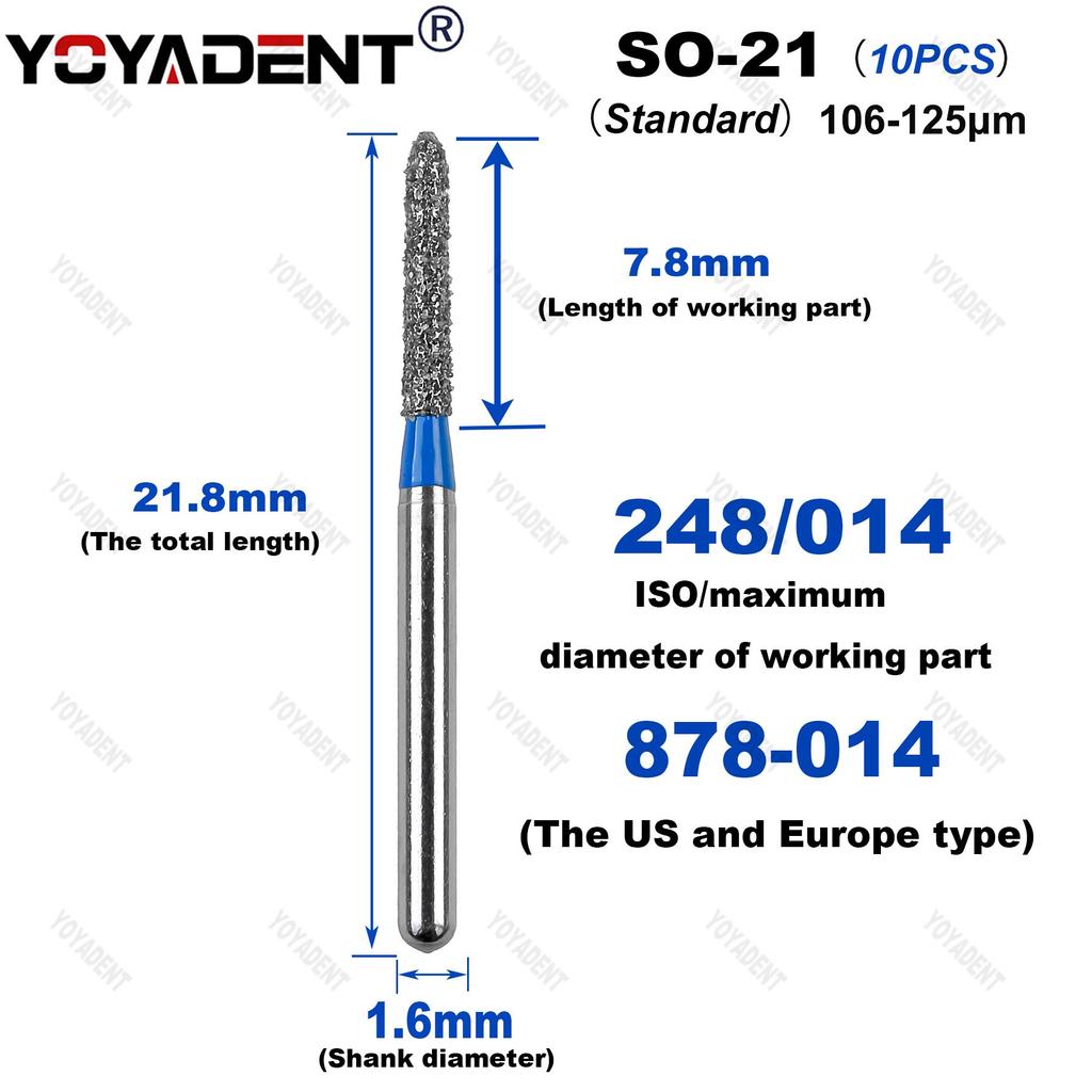 10Pcs/Pack Dental Diamond Burs SO Type Extra Coarse/Coarse/Standard Dentistry Drills For High Speed Handpiece Dia.1.6mm