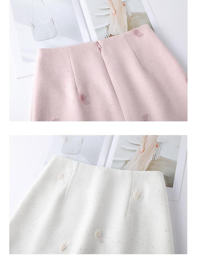 Elegant Pink Embroidered A-line Skirt - Chinese Style, Sequin Short Skirt for Women, Spring/Summer 2026