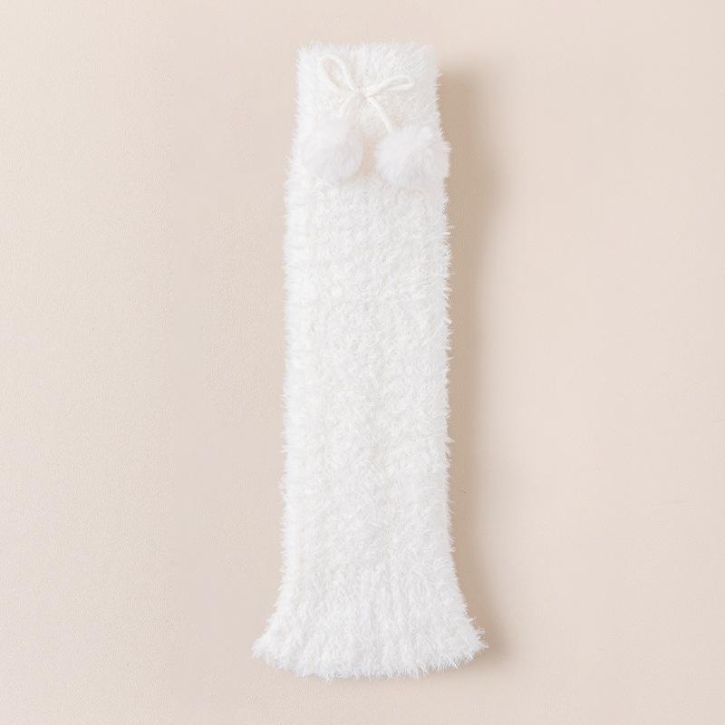 Pile Leg Warmers Women Autumn and Winter Warm Coral Fleece Bow Socks Cover Fleece Thickened Sleep Long Tube Calf Socks