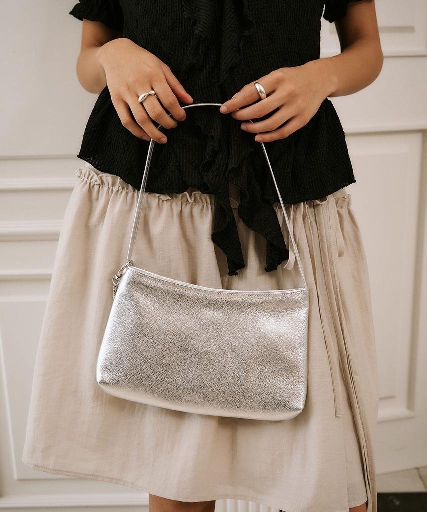 Ouro Bow Leather Bag [ Silver ]