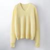 V-Neck Wool Cashmere Loose Brushed Sweater - Solid Color, Versatile, and Skin-Friendly Knitwear